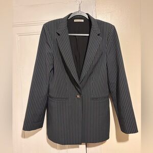 Reformation Pinstripe Single-Button Blazer in Black
